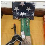 Misc lot rivet gun, archery release, flag etc