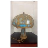 Antique Art Nouveau Slag Glass Table Lamp