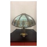 Antique Art Nouveau Bent Slag Glass Table Lamp