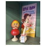 Vintage plastic rattle, squeaky toy and Little