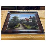 Vintage framed reverse glass painting of a