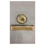 Vintage Celluloid Compact Mirror &Trimmed Comb