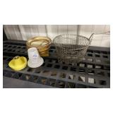 Vintage Fryer Basket/Porcelain Strainer/Candle