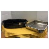 Vintage Speckled Enameled Roaster & Heavy SS dish