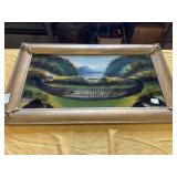 Vintage framed reverse glass painting of the
