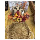 Primitive ghost wreath and wicker serving tray