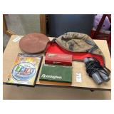 Misc lot - military flight helmet, discus, empty