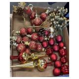 Flat of Christmas ornaments and picks