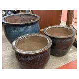 Lot of 3 glazed ceramic planters