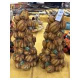 Set of 2 decorative stacked pumpkins towers