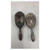 Lot of 2 Antique Silver Plated Vanity Hairbrushes