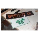 Rolling Rock License Plate and Sportster Sign