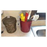 Stoneware Crock & Crock of Kitchen Scrubbers