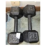 Pair 25- pound hexagonal dumbbells