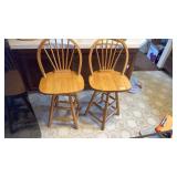 2 Oak Swivel Bar Stools