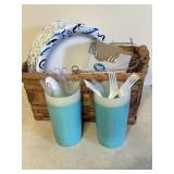 Vintage Plastic Tumblers/ Basket of Picnic