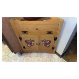 Stenciled Corner Cupboard & Wicker Basket