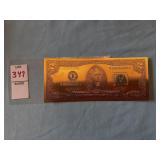 24K Gold Foil Novelty $2 Dollar Bill replica