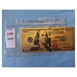 novelty 24K gold foil $100 replica bill
