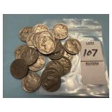Ten 1936 & ten 1930 United States Buffalo Nickels