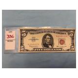 1963 $5 United States Note with red Treasury seal