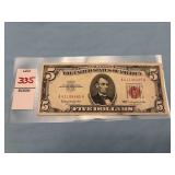 1963 $5 United States Note with red Treasury seal