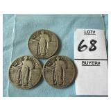 Three 1929 U.S. Standing Liberty Quarters