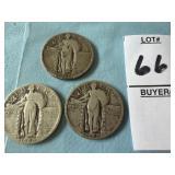 Three 1929 U.S. Standing Liberty Quarters