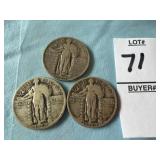 Three 1929 U.S. Standing Liberty Quarters