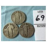 Three 1929 U.S. Standing Liberty Quarters