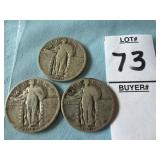Three 1929 U.S. Standing Liberty Quarters