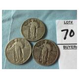 Three 1929 U.S. Standing Liberty Quarters