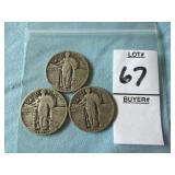 Three 1929 U.S. Standing Liberty Quarters