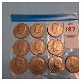 10 assorted Kennedy half dollars 1971 and newer