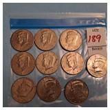 10 assorted Kennedy half dollars 1971 and newer