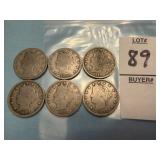 Six U.S. Liberty Head 'V' Nickels