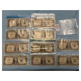 Ten $1 U.S. Silver Certificate with a blue