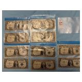 Ten $1 U.S. Silver Certificate with a blue