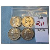 Four 1961 United States Washington silver