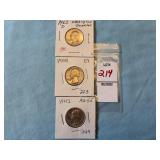 1942, 1944, 1962 U. S. Washington silver quarters