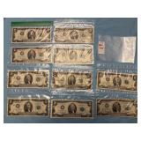 Ten U. S. two-dollar Federal Reserve Note