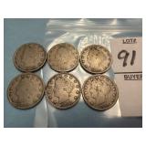 Six U.S. Liberty Head 'V' Nickels