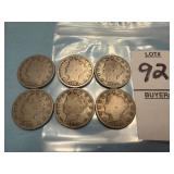 Six U.S. Liberty Head 'V' Nickels