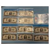 Ten U. S. two-dollar Federal Reserve Note