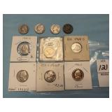 Ten U.S. Jefferson nickels, some proofs