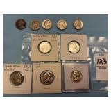Ten U.S. Jefferson nickels, some uncirculated