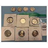 Ten U.S. Jefferson nickels, some proofs