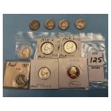 Ten U.S. Jefferson nickels, some proofs