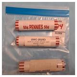 2 rolls UWC 2025 P Lincoln shield cent,BU