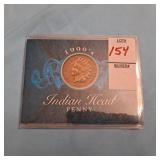 1900 Indian Head Penny Cent Coin With Display